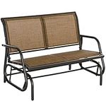 Outsunny Patio Double Glider Outdoor Steel Sling Fabric Gliding Bench Garden Swing Chair Heavy-Duty Porch Rocker Garden Loveseat Brown