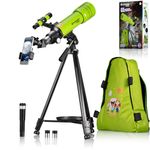 Bresser Junior Children's Telescope 70/400 Lens Telescope for Children from 8 Years, Astronomy Beginners, Telescope with Backpack, Accessories & Smartphone Holder, Night Sky Observation, Green