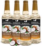 Syruvia 4 Pack Coconut Coffee Syrup – 25.4 fl oz - Creamy Coconut Coffee Syrup Flavor, Kosher, Gluten Free, Ideal for Coconut-Infused Coffee, Drinks, Desserts, and More, No Coloring