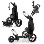 Tangkula Electric Golf Push Cart, Foldable 3 Wheels Golf Cart with Adjustable Handle & 9 Speed Settings, 18 Hole Battery, Umbrella Holder, Drink Holder, Scorecard Holder, Cooler Bag & USB Port, Black