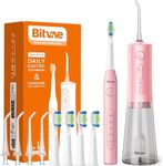 Bitvae Water Dental Flosser and Electric Toothbrush Combo, 5 Modes Sonic toothbrushes with 3 Modes & 5 intensities Oral Irrigator for Teeth Cleanning, Including 4 brush Heads and 4 Jet Tips, SoftPink