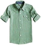 Bienzoe Boys Buttton Up Shirt: Kids Plaid Roll Up Collared Casual Cotton Shirts Green 7/8