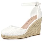 Allegra K Women's Espadrille Platform Heels Lace Wedge Heel Sandals White 5 UK/Label Size 7 US