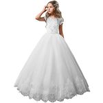 Flower Girl Dress Kids Lace Beaded Pageant Ball Gowns (Size 8, White)