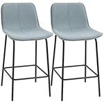 HOMCOM Bar Stools Set of 2, Upholstered Counter Height Bar Chairs, 26" (66 cm) Kitchen Stools with Steel Legs for Dining Area, Kitchen Aisle, Light Grey