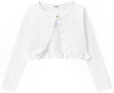 PATPAT Girls Sweaters Cardigan Girls Clothes Long Sleeve Ruffle Knit Dress Cover Cardigan Shrug Girl Fall Outfits Tween Girl ClothingCropped JacketWhite 6-7 Years