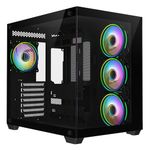 CiT Vision Black Dual Tempered Glass Panelling ATX PC Gaming Cube with 6-Port PWM Fan Controller and 4 x CiT Tornado Infinity 120mm ARGB Dual-Ring Fans Included