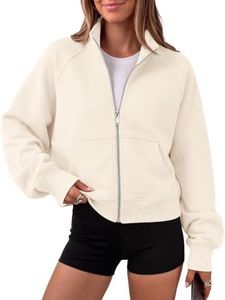 Trendy Queen Womens Sweatshirts Zip Up Hoodies Cropped Crewneck Pullover Casual Jackets Y2k Clothes Fall Fashion Outfits Apricot XL