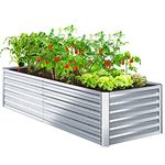 Ohuhu Metal Raised Garden Bed 8x3x1.9 ft, Galvanized Planter Box Raised Garden Bed Kit Outdoor, Extra-Large Reinforced Galvanized Steel Raised Boxes for Gardening Vegetables, Fruits, Flowers, Silver