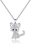 VU100 Silver Cat Necklace Gifts for Women Girls Kitty Cat Pendant Jewelry with Shiny White Crystal Cat Lover Birthday Gifts for Mum Daughter Granddaughter Friend