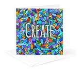 3dRose gc_151409_5 6 x 6-Inch "Create - Inspiring Creativity - Blue Motivational Saying" - Greeting Card