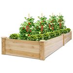 Giantex Raised Garden Bed Planter, Wooden Elevated Vegetable Planter Kit Box Grow for Patio Deck Balcony Outdoor Gardening, Natural (97 inch x 25 inch x 10 inch)