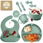 O'doe 11-Piece Baby Led Weaning Feeding Supplies for Toddlers, odoe Baby Feeding Set | Suction Silicone Baby Bowl Self Eating Utensils Set with Spoons, Bibs, Toddlers Spoon Set, Food Plate Kit | GREEN, V1