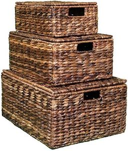BIRDROCK HOME Abaca Nesting Baskets Set of 3 - Handwoven Storage Baskets w/Handles - Box Organizer for Household, Towels, Clothes, Nursery, Toys | Ideal Use in Living Room, Office, Kitchen & Bathroom
