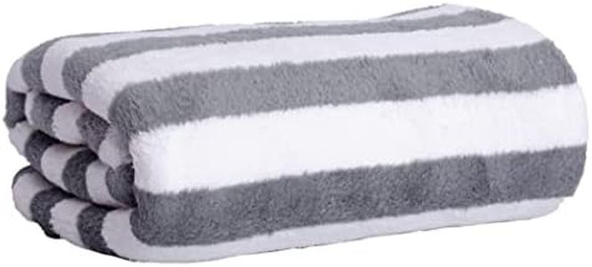 MAXOSHINE Microfiber Towels for Bath-Stripes Bath Towel for Men and Women-Soft Coral Fleece Towel with Hook Quick Dry Super Absorbent-70 x 140 cm (Grey, Pack of 1)