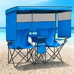 WTVIDAS Double Camping Chair with Canopy Shade Beach Chairs with Cup Holder Heavy Duty Folding Loveseat for Outside Lawn Patio