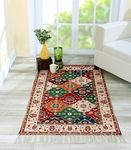 FABANE Handmade Printed Chindi Floor Dhurrie/Rugs/Carpet for Living Room/Bedroom/Drawing Room/Hall Home Decor (3 feet x 5 feet, Red)