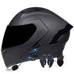 Modular Full Face Motorbike Helmet Built in Bluetooth Headset+DOT Certification Flip Up Touring Helmets for Men and Women Motorcycle Helmets with Microphone for Automatic Answering H,M=57~58cm