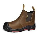 Mens Work Boots Composite Toe Chelsea Safety Boots Slip On Cow Leather Waterproof Lightweight Working Boots