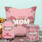 Jhingalala Satin Cotton Gift For Mother|I Love You Mom Printed Cushion With Filler, Coffee Mug, Key Chain, Greeting Card|Combo Gifts For Mother, Mom On Birthday, Mother'S Day