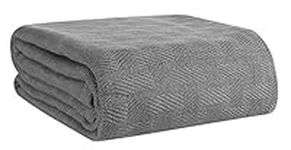 GLAMBURG 100% Cotton Bed Blanket, Breathable Bed Blanket Queen Size, Cotton Thermal Blankets Full - Queen Size, Perfect for Layering Any Bed for All Season - Charcoal Grey