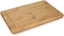 Navaris Wood Cutting Board - Medium Natural Bamboo Wooden Chopping Board with Juice Groove for Kitchen Food Prep - Size M, 14 x 9 inches