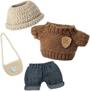 17cm Doll Clothes - Kawaii Chic Style Set for 17cm Dolls, Premium Doll Outfit with Accessories - Khaki Wool Hat + Brown Romper + Black Jeans + Khaki Bag (NO Doll)