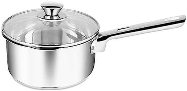 Penguin Home Saucepan 16cm, 1.5 Litre Stainless Steel Sauce Pan with Glass Lid/Induction Safe Milk Pot with Double Pouring Lips/MilkPan Cookware Set Cooking Pots & Pans/Dishwasher Safe