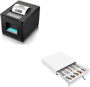 MUNBYN 80mm USB Receipt Printer and White Cash Drawer, 16" Heavy Duty Cash Register for Point of Sale (POS) System