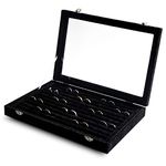 Frebeauty Rings/Earrings Organizer Tray with Clear Lid 10 Slots Velvet Drawer Insert Jewelry Storage box with Transparent Glass lid Jewelry Display Case Showcase Gift for Girls Women (Black, 10 Slots)