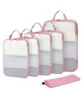 ECOHUB Compression Packing Cubes, 6 Set Compressible Travel Organizer with YKK Zipper, Ultra Tear Resistant, Suitcase Organizers Bag for Carry on Luggage, Lightweight Packing Organizers, Pink