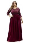 Ever-Pretty Elegant Prom Dress for Women Long Plus Size Wedding Guest Gowns Burgundy US14