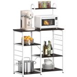 SDHYL Coffee Bar, 35 inch Bakers Rack Microwave Stand with 5 Storage Shelves and Hooks, Kitchen Shelves Organizers Bakers Racks, Microwave Table Coffee Station Table for Home Kitchen Bathroom