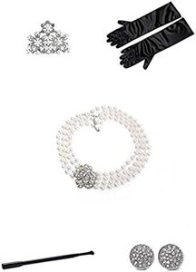 Utopiat Audrey Hepburn Breakfast at Tiffany Costume Toddler Flapper 5 piece Pearl Jewelry and Kids Accessories Set for Girls