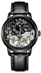 B BINGER Men's Automatic Watch Skeleton Ailang Series Wristwatch with Leather Band (Black)