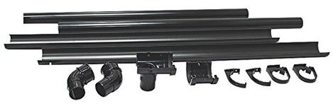 Floplast (BLACK) HALF SHED MINI Guttering Pack 2 metre (6FT) inc 50mm Downpipes & 76mm Miniflo Guttering for shed, porch, conservatory, out building, etc BLACK