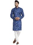 FASHIONZAADI Men's Cotton Printed Kurta Pyjama Set Indian Wedding Eid Festive Party Wear Kurta Set for Boys Traditional Ethnic Dress for Men (Blue 3-S)