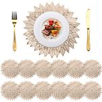 Peohud 12 Pack Round Placemats, 15 Inch Pressed Vinyl Placemats for Dining Table, Washable Non-Slip Metallic Table Place Mats, Gold Christmas Wedding Accent Centerpiece Placemat