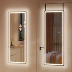 ZKIODV Full Length Mirror with Lights, Lighted Door Mirror with 2 Hooks, LED Wall Mirror with Dimmable 3 Color Modes, Light Up Body Mirror for Bedroom, Wall Mounted or Door Hanging (Black 120 x 37 cm)