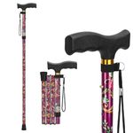 supregear Folding Cane, Lightweight 5-Level Height Adjustable Walking Stick with Wrist Strap and T Handle Travel Cane for Elderly Disabled Men Women Balancing Mobility Aid Portable Cane, Floral Purple