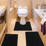 Striped Black Bathroom Rug Set 3 Pieces Ultra Soft, Non Slip Chenille Toilet Mat, Absorbent Plush Shaggy Bath Mats for Bathroom, Bedroom, Kitchen