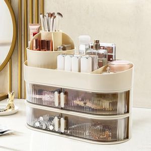Fangoo Make Up Organizer Cassetti Skincare Organizercon Porta Pennelli Porta Rossetti Organizzatore per Cosmetici da Bagno a 3 Livelli di Grande Capacità Adatto per Bagni Camere da Letto