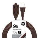 GE 9 Ft Extension Cord, 3 Outlet Power Strip, 2 Prong, 16 Gauge, Twist-to-Close Safety Outlet Covers, Indoor Rated, Perfect for Home, Office or Kitchen, UL Listed, Brown 51942