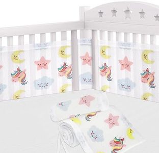 Aolso Cot Bumper, 2Pcs Breathable Mesh Cot Liner, Crib Rail Cover Baby Crib Bumper, Baby Boys Girls Nursery Breathable Crib Bed Liner Bumper (Unicorn）
