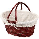 KINJOEK Wicker Woven Basket, Multipurpose Natural Willow Basket with Handle Linen Cotton Cloth Lining for Storage and Decoration, Brown