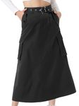 Allegra K Women's Cargo Midi Skirts Y2K Fashionable 2023 Long Straight High Waist Skirt with Zip and Pockets, Black, XS