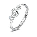 MANBU Music Note Necklace Ring for Women Girls Sterling Silver Classic Treble Clef Music Pendant Musical Jewelry Graduation Gifts for Musician Music Student, Sterling Silver, Cubic Zirconia