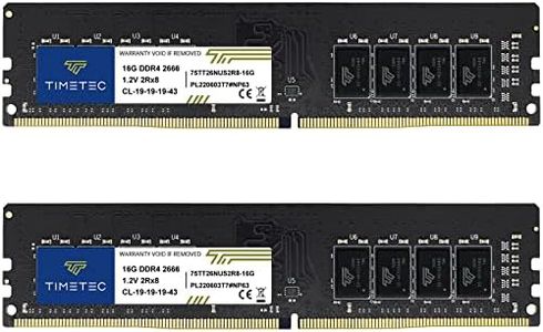 Timetec 32GB KIT(2x16GB) DDR4 2666MHz PC4-21300 Non-ECC Unbuffered 1.2V CL19 2Rx8 Dual Rank 288 Pin UDIMM Desktop Memory RAM Module Upgrade (32GB KIT(2x16GB))