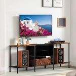 Ebeneze TV Stand with Fabric Drawer, Entertainment Center up to 55 Inch TV, Media Console Table with Open Storage Shelves, for Living Room, Bedroom, Rustic Black and Brown