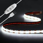 Tayire USB 2m 5V COB LED Strip Light Cool White 6500K, 960LEDs Dimmable LED Tape CRI90+ 8mm Width Flexible TV Backlight, Kitchen Under Counter/Cabinet/Wardrobe/Cupboard/Stairs Step Light